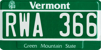 VT license plate RWA366