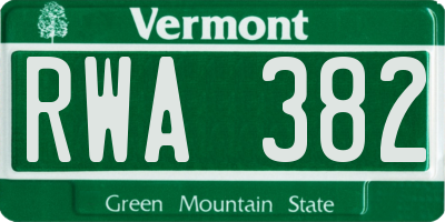 VT license plate RWA382