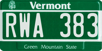 VT license plate RWA383