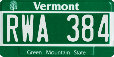 VT license plate RWA384