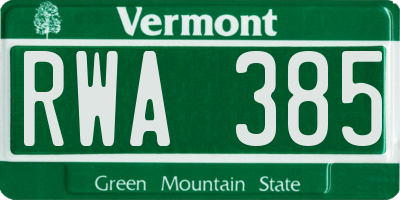VT license plate RWA385