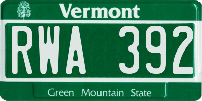 VT license plate RWA392