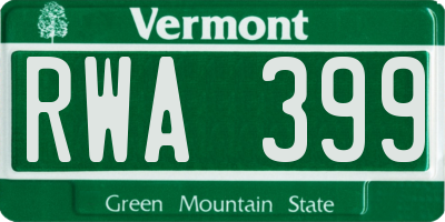 VT license plate RWA399