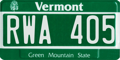 VT license plate RWA405