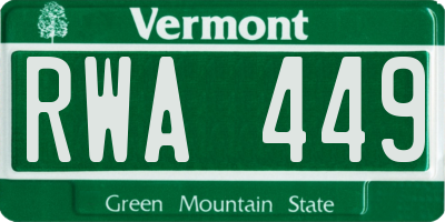 VT license plate RWA449