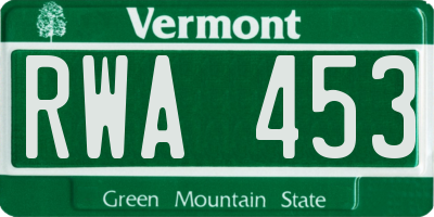 VT license plate RWA453