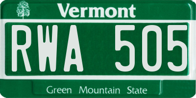 VT license plate RWA505