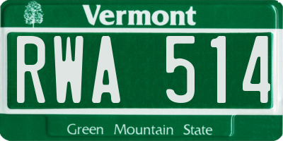 VT license plate RWA514