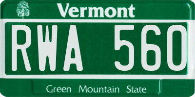 VT license plate RWA560