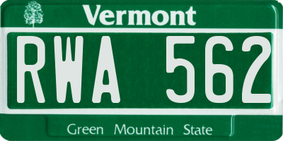 VT license plate RWA562