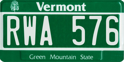 VT license plate RWA576