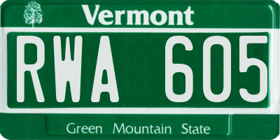 VT license plate RWA605