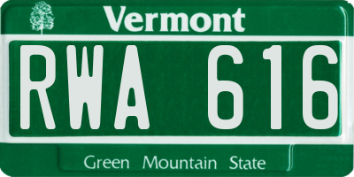 VT license plate RWA616