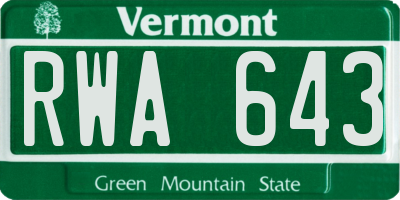VT license plate RWA643