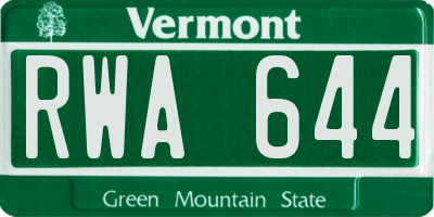 VT license plate RWA644