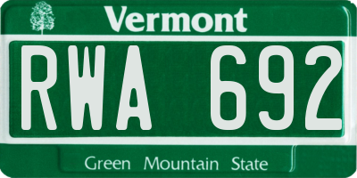 VT license plate RWA692