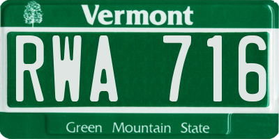 VT license plate RWA716