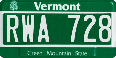 VT license plate RWA728