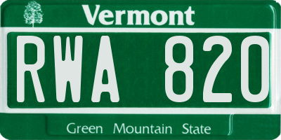 VT license plate RWA820
