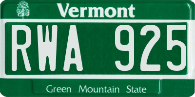 VT license plate RWA925