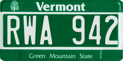 VT license plate RWA942