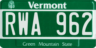 VT license plate RWA962