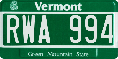 VT license plate RWA994