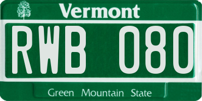 VT license plate RWB080