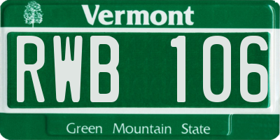 VT license plate RWB106