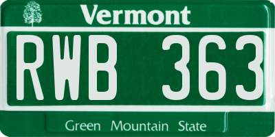 VT license plate RWB363