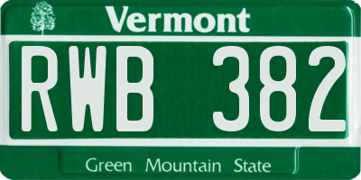VT license plate RWB382