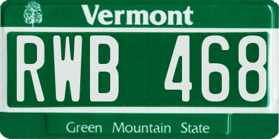 VT license plate RWB468