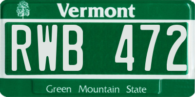 VT license plate RWB472
