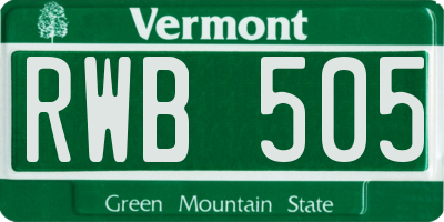 VT license plate RWB505