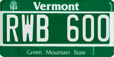 VT license plate RWB600
