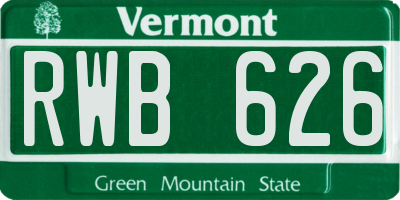 VT license plate RWB626
