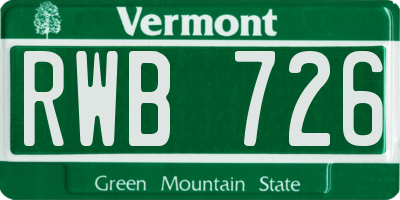 VT license plate RWB726