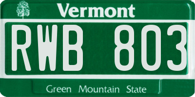 VT license plate RWB803
