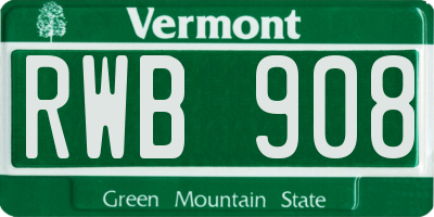 VT license plate RWB908