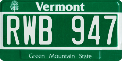 VT license plate RWB947