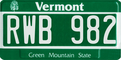 VT license plate RWB982
