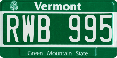 VT license plate RWB995