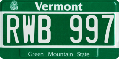 VT license plate RWB997