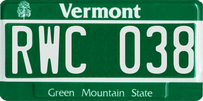 VT license plate RWC038