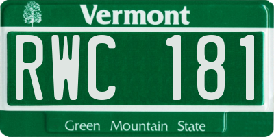 VT license plate RWC181