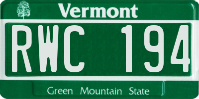 VT license plate RWC194