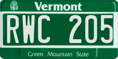 VT license plate RWC205