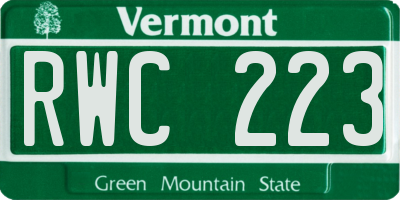 VT license plate RWC223