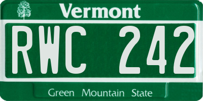 VT license plate RWC242