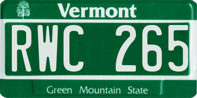 VT license plate RWC265